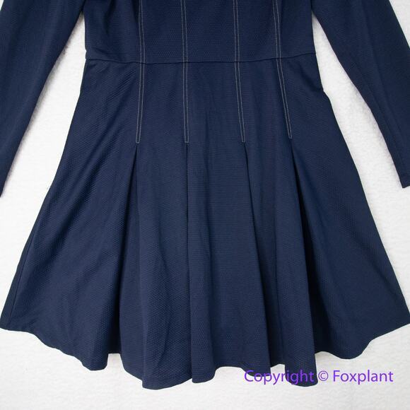 Anthropologie Hutch Pleat Fit & Flare long sleeves‎ Dress Navy Blue, size L - Picture 4 of 16